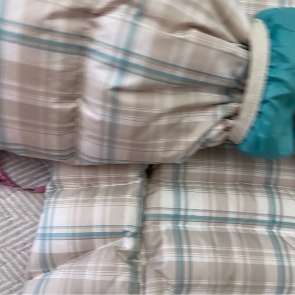 BEIGE ecru Woolrich down jacket puffer plaid ecru nude turquoise neutral - Picture 8 of 16